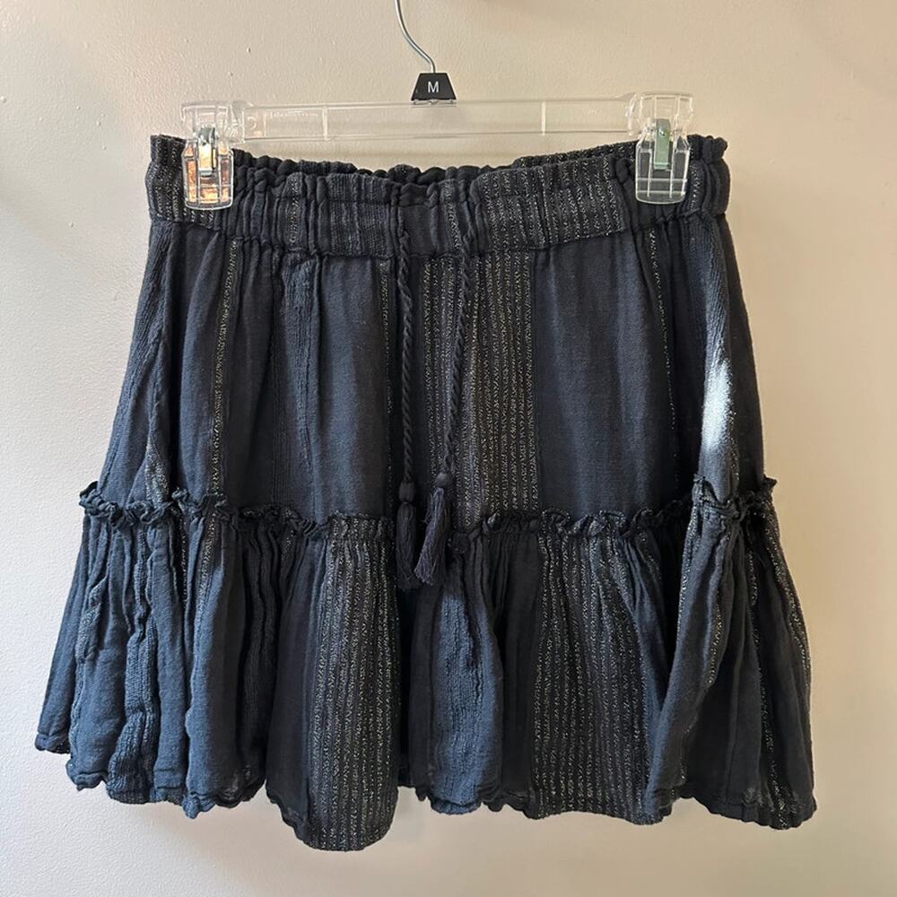 Elan metallic striped tiered gauze mini skirt